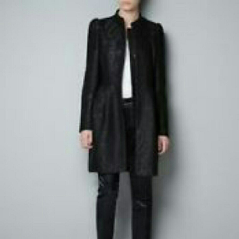 ZARA BLACK TEXTURED PAISLEY WOOL BLEND COAT